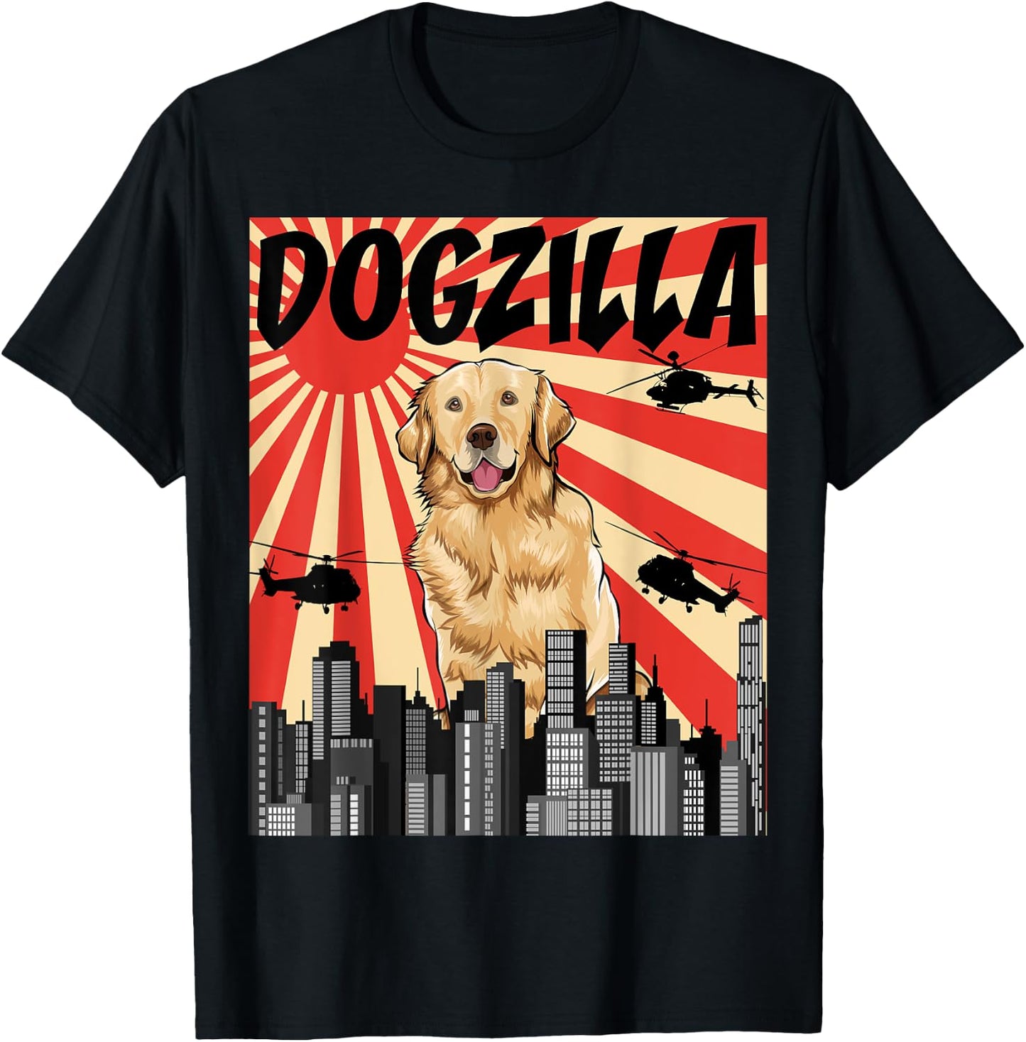 Funny Retro Japanese Dogzilla Golden Retriever T-Shirt - T-Shirt | Black