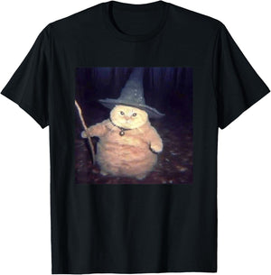 Vintage Witch Cat Peekaboo Halloween Funny Cat Meme Weird T-Shirt - T-Shirt | Black