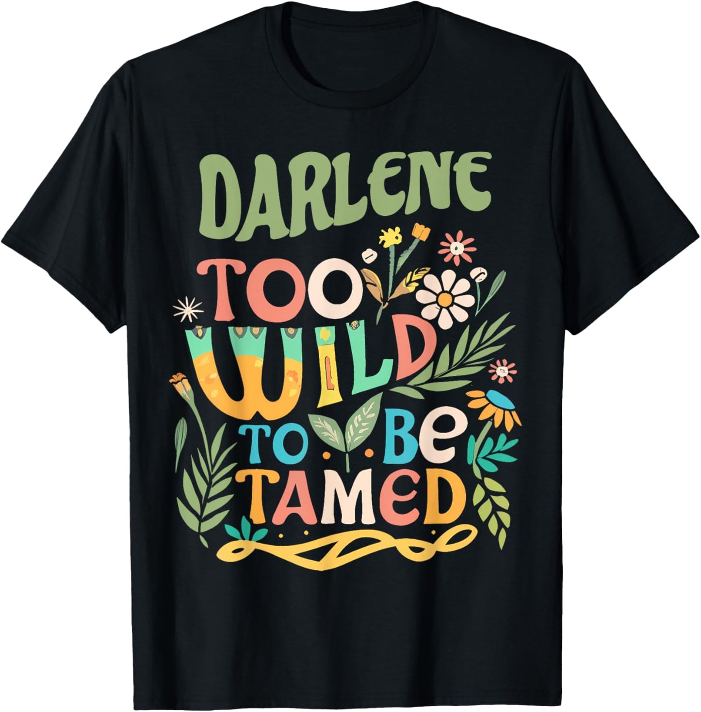 DARLENE Name Cute Retro Girls Wildflower DARLENE Name T-Shirt - T-Shirt | Black