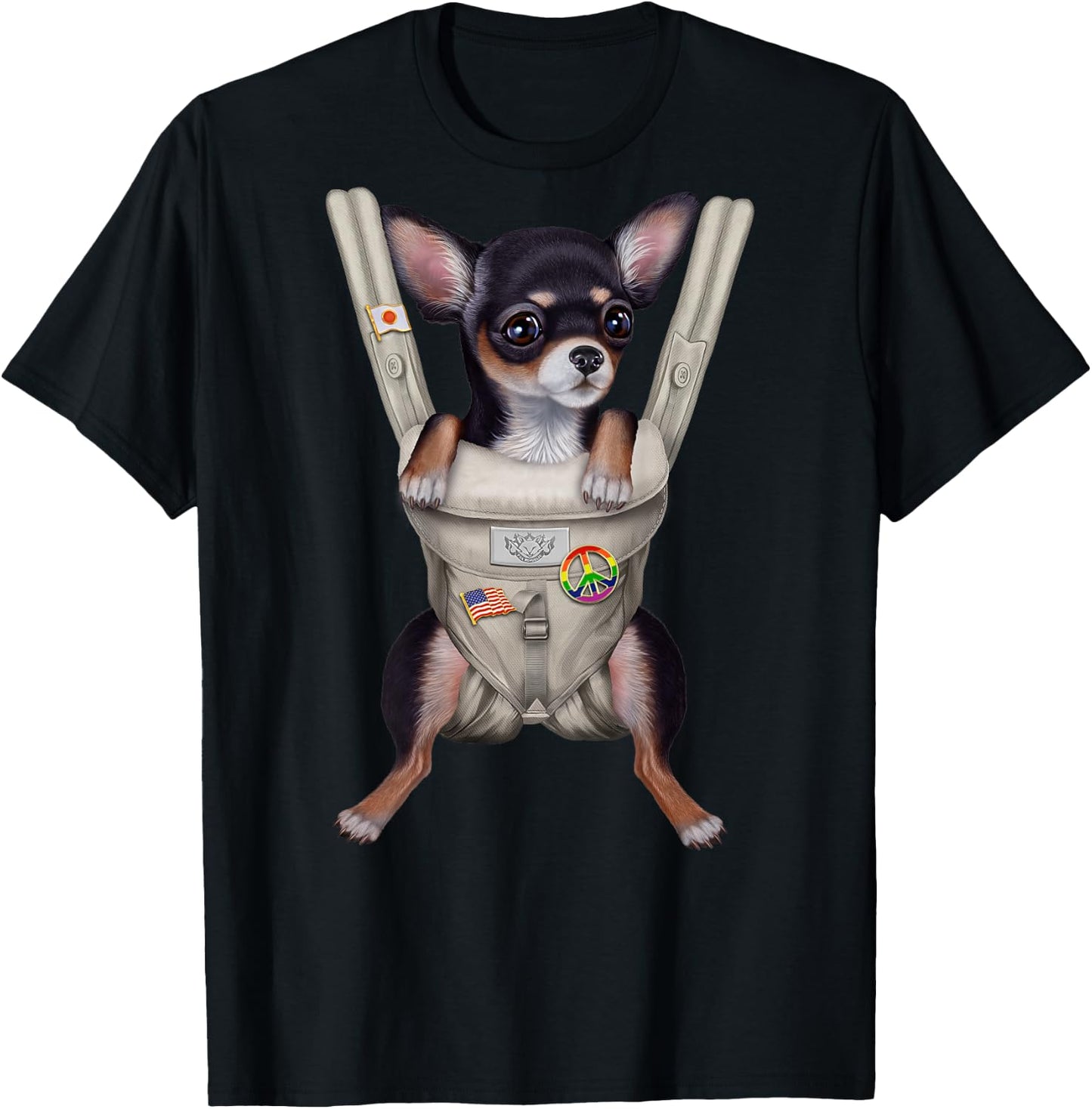 Black Chihuahua Dog in Baby Carrier Men Women Kids T-Shirt - T-Shirt | Black