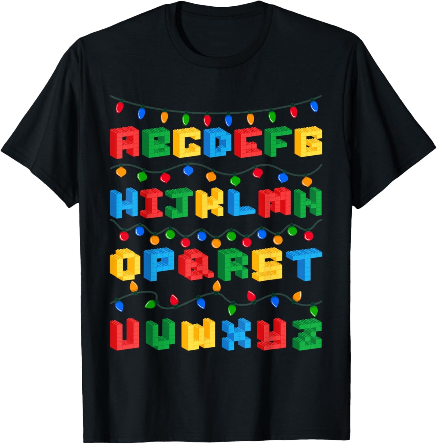 Alphabet Christmas Master Builder Building Block Brick T-Shirt - T-Shirt | Black