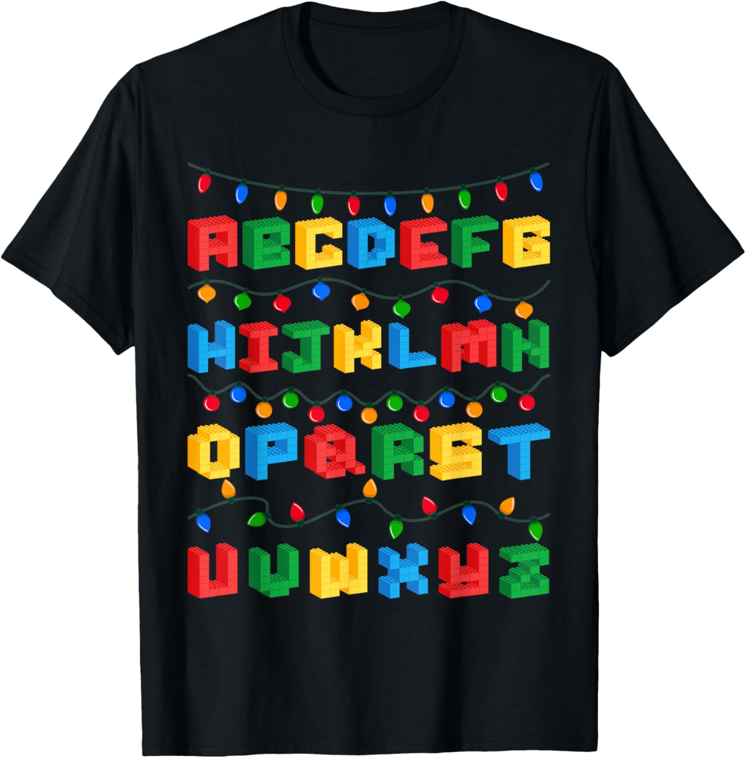 Alphabet Christmas Master Builder Building Block Brick T-Shirt - T-Shirt | Black