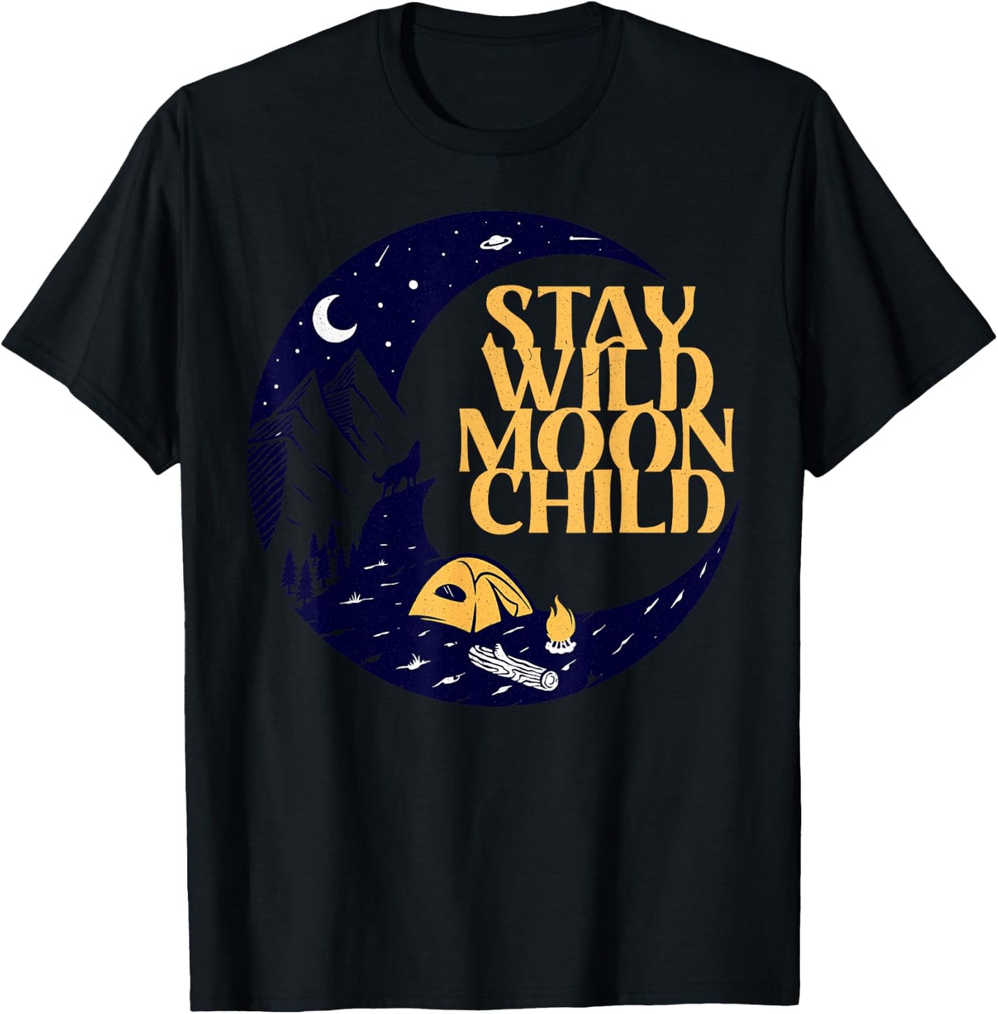 Vintage Retro Stay Wild Moon Child Boho Peace Hippie Gift T-Shirt - T-Shirt | Black