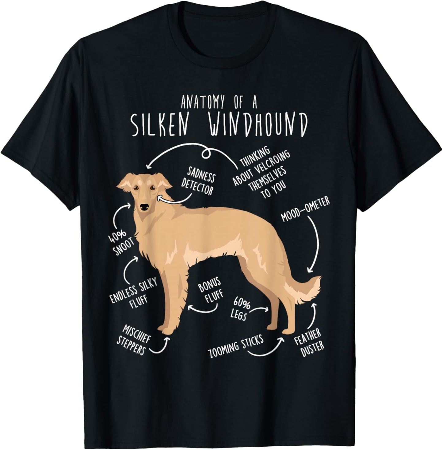 Silken Windhound Anatomy, Funny Cute Pet Lover Fawn Cream T-Shirt - T-Shirt | Black