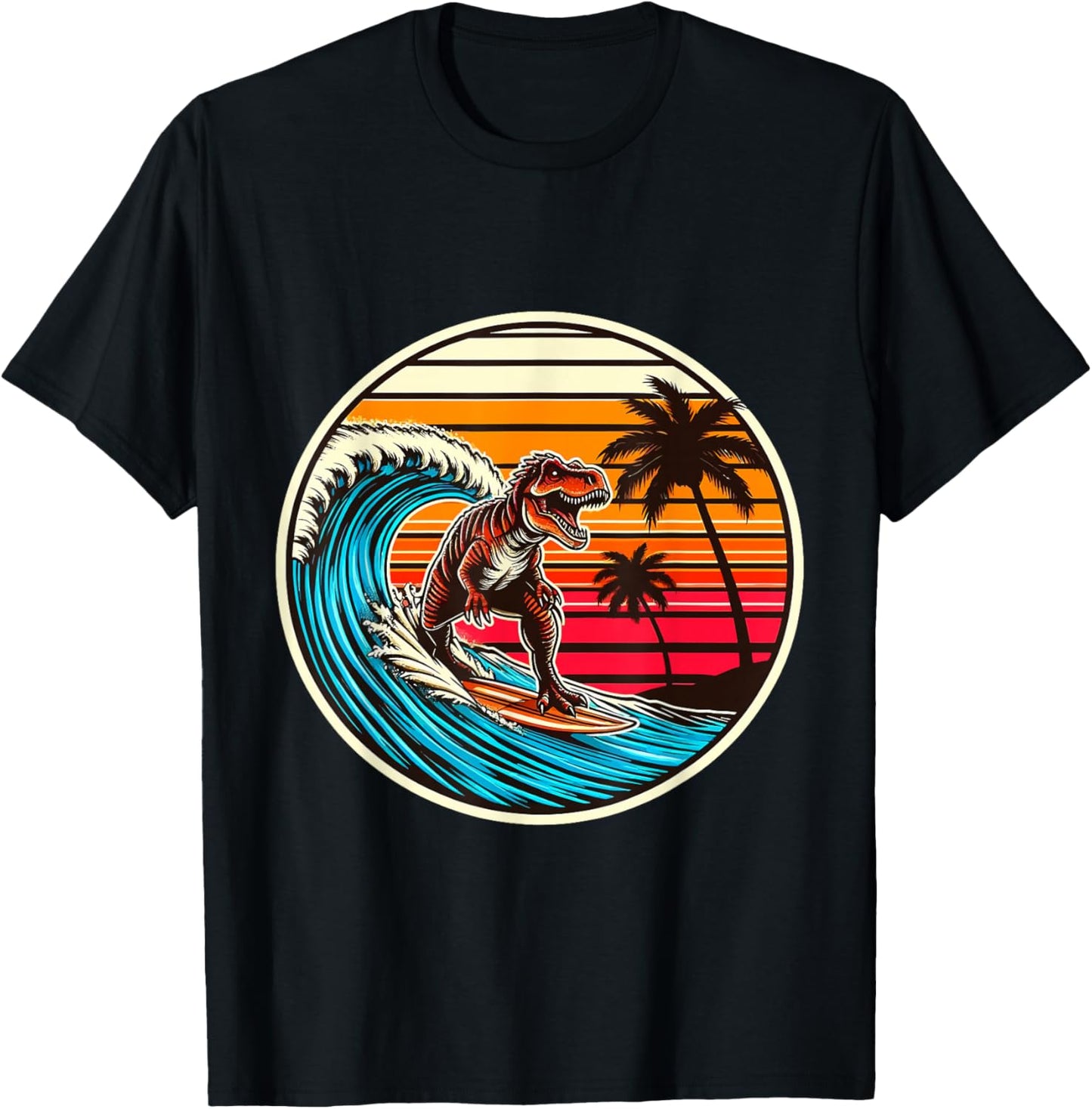 Surfing Trex Hawaiian Dinosaur Surfboard Retro Surf Lovers T-Shirt - T-Shirt | Black