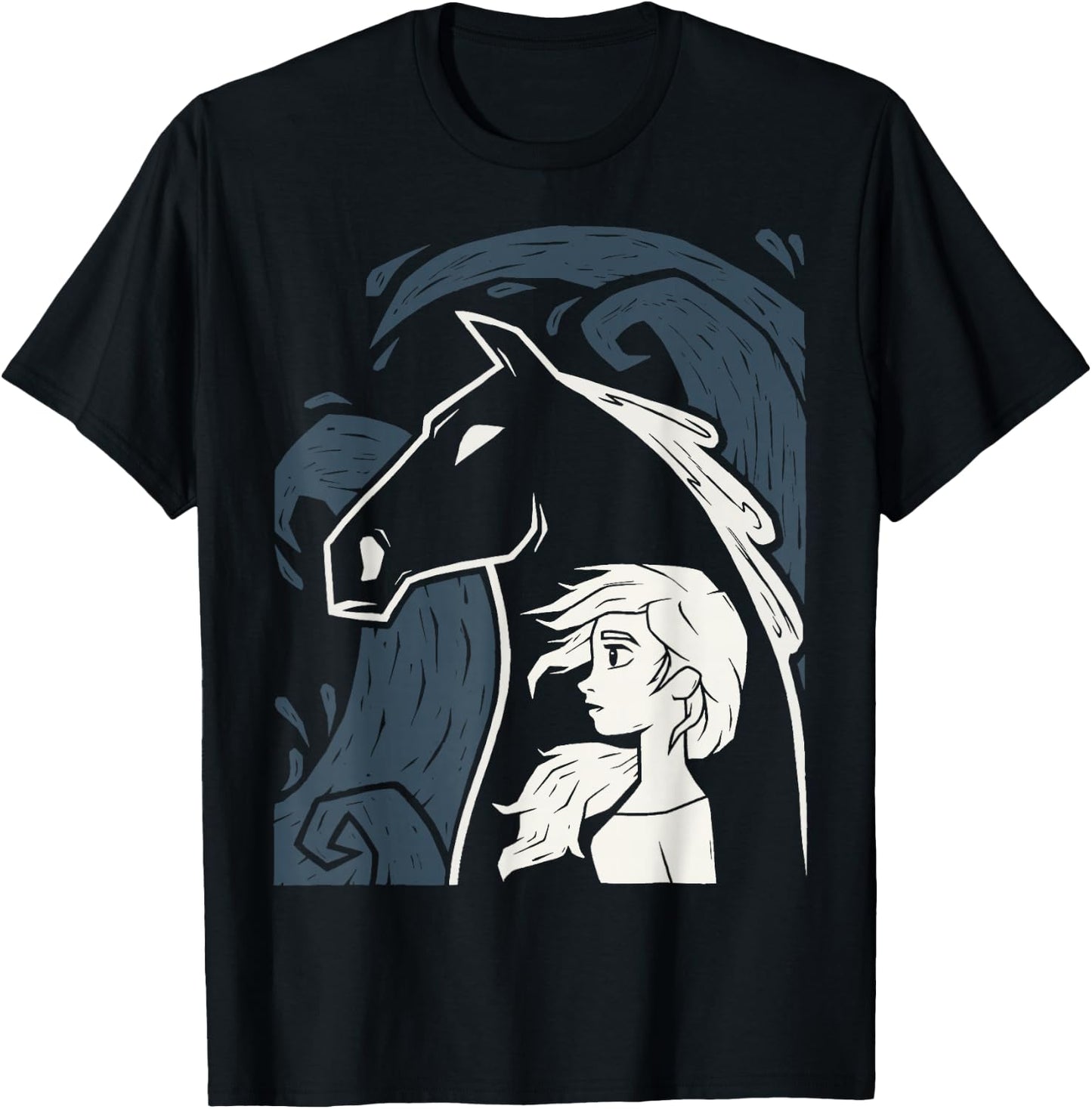 Disney Frozen 2 Elsa Water Horse Portrait T-Shirt - T-Shirt | Black