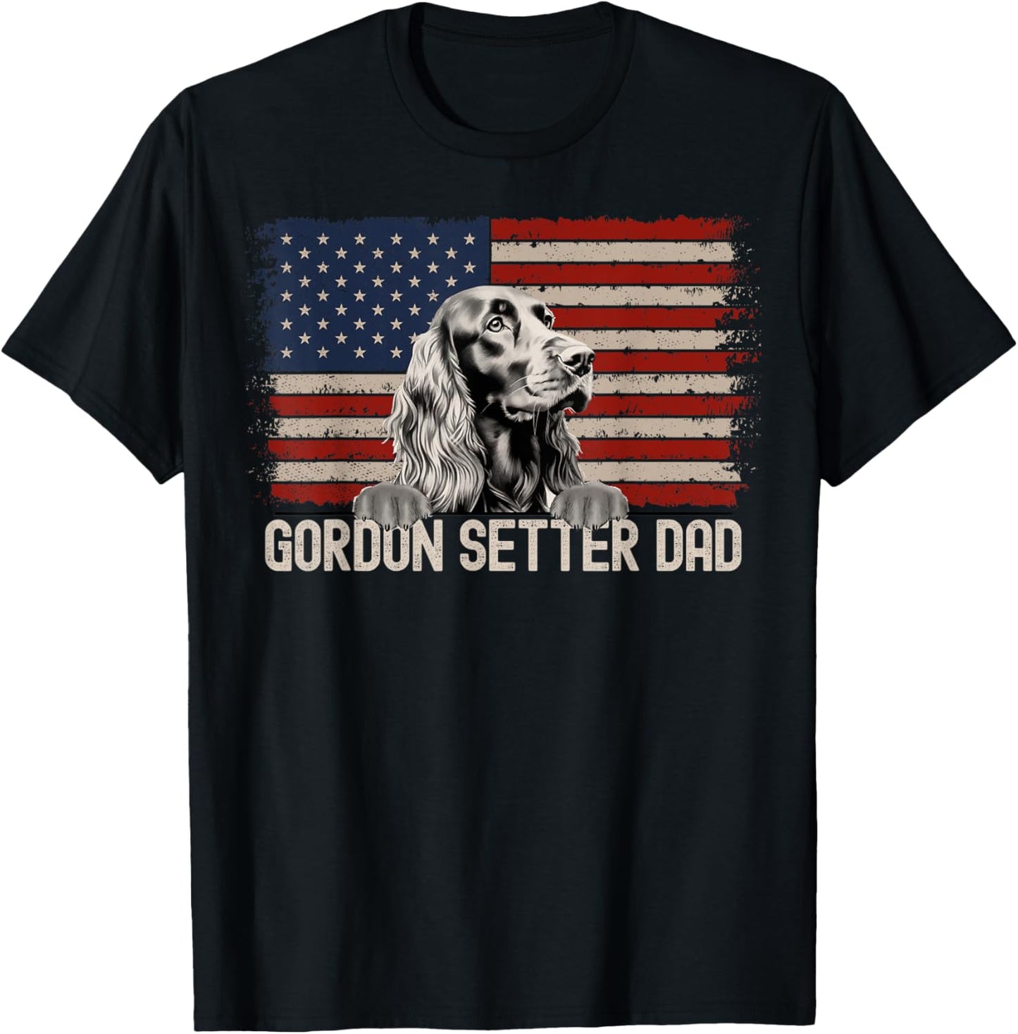 Best Dog Dad Ever American Flag - Gordon Setter Dad T-Shirt - T-Shirt | Black