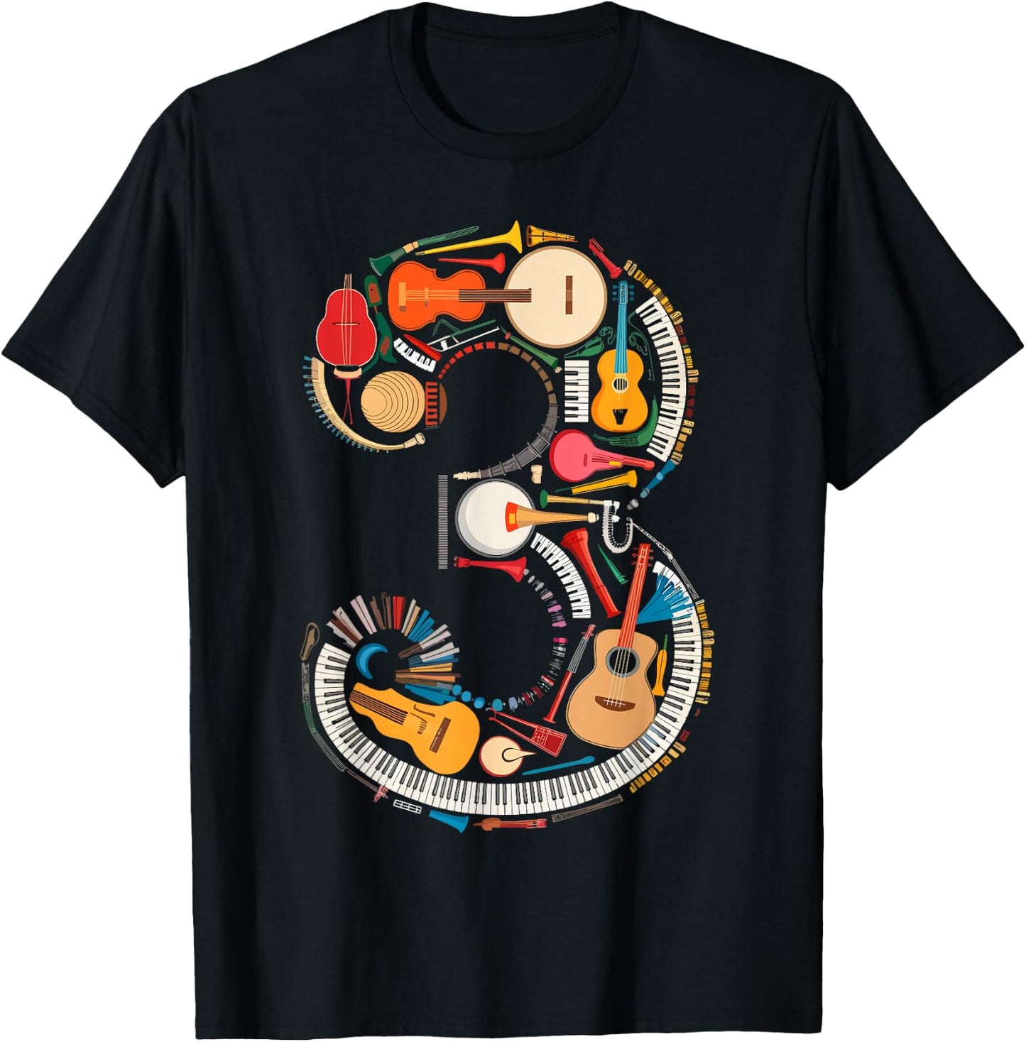 Musical Instruments Theme 3rd Birthday Musician Music Player T-Shirt - T-Shirt | Black
