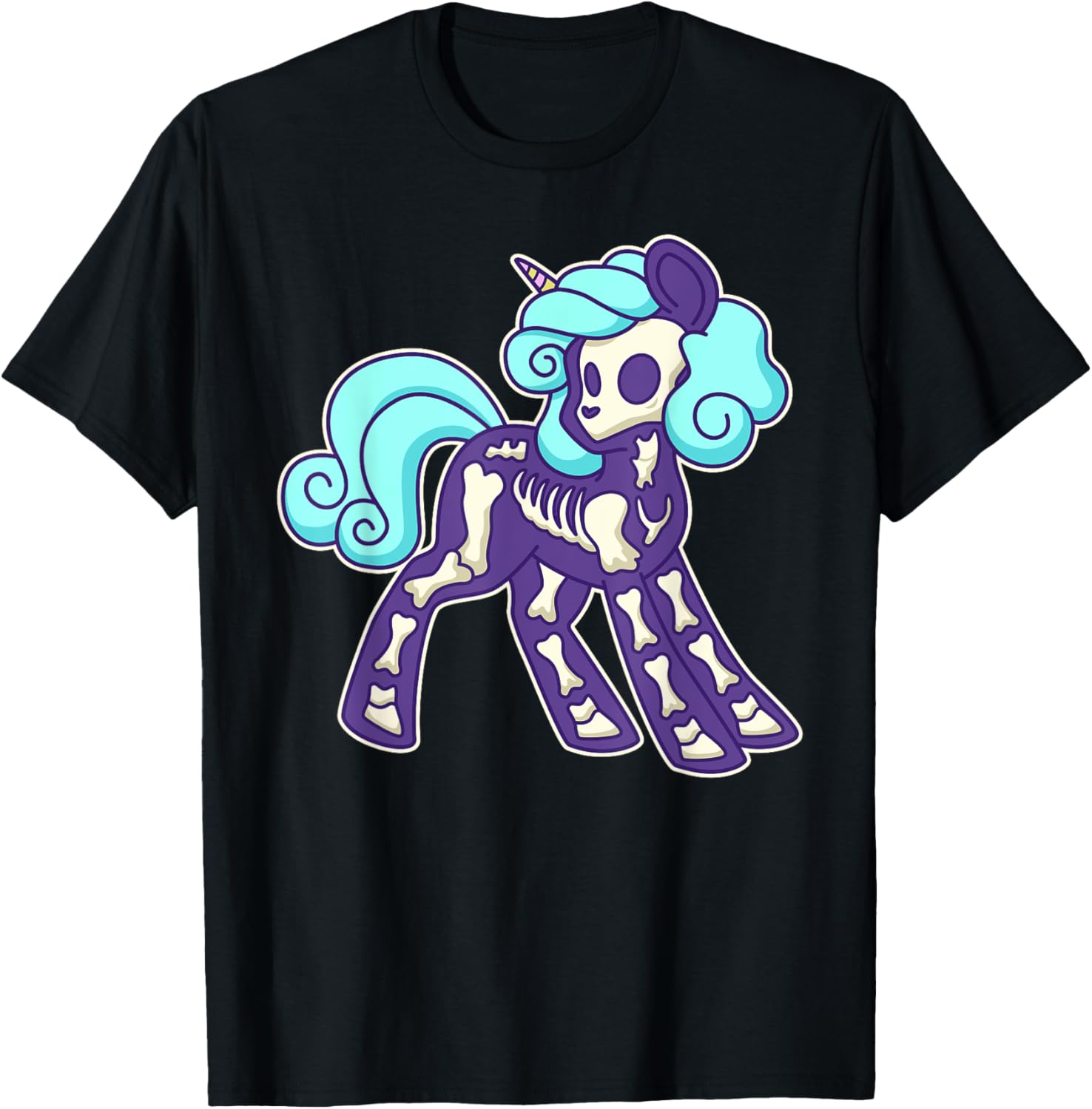 Pastel Goth Unicorn Skeleton T-Shirt - T-Shirt | Black