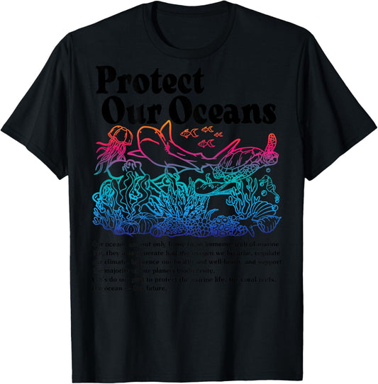 Protect Our Oceans Save Earth World Ocean Day 2023 On Back T-Shirt - T-Shirt | Black