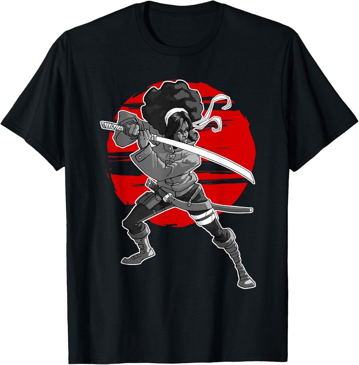 Afro Black Woman Samurai T-Shirt - T-Shirt | Black