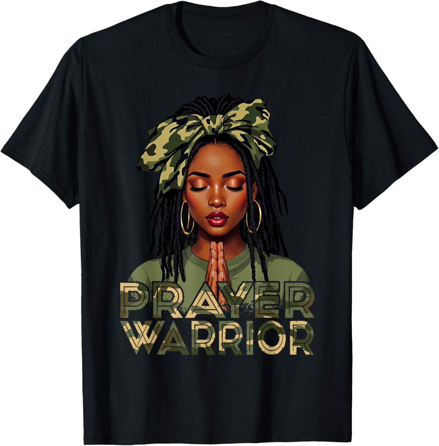 Prayer Warrior Locs Christian Black Woman Camo Bandana T-Shirt - T-Shirt | Black