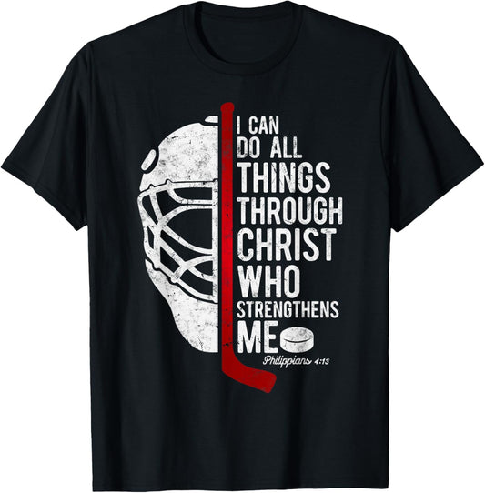 Christian Hockey Bible Verse Philippians Religious Hockey T-Shirt - T-Shirt | Black
