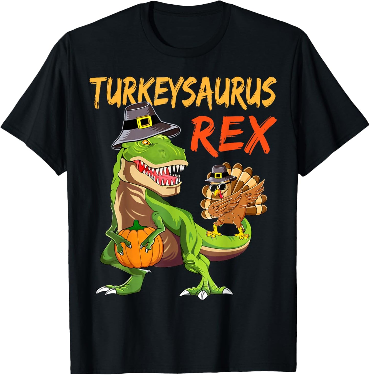 Kids Turkey Saurus Rex Dab Turkey Dinosaur Boys Thanksgiving T-Shirt - T-Shirt | Black