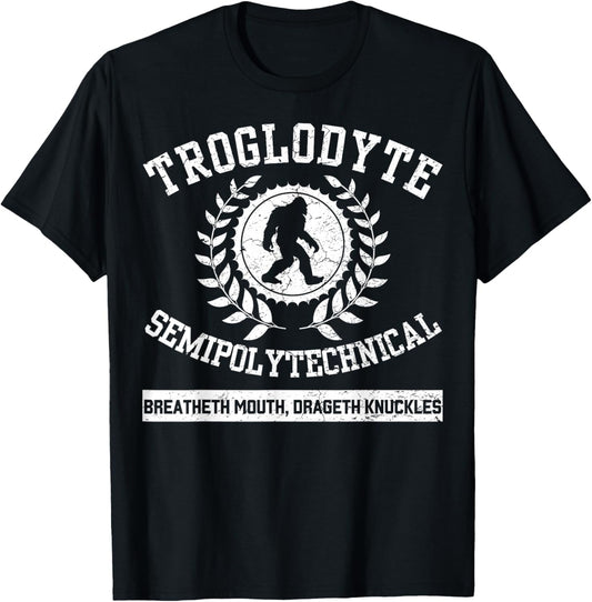 Big Foot Funny Troglodyte SemiPolytechnical Sasquatch Retro T-Shirt - T-Shirt | Black