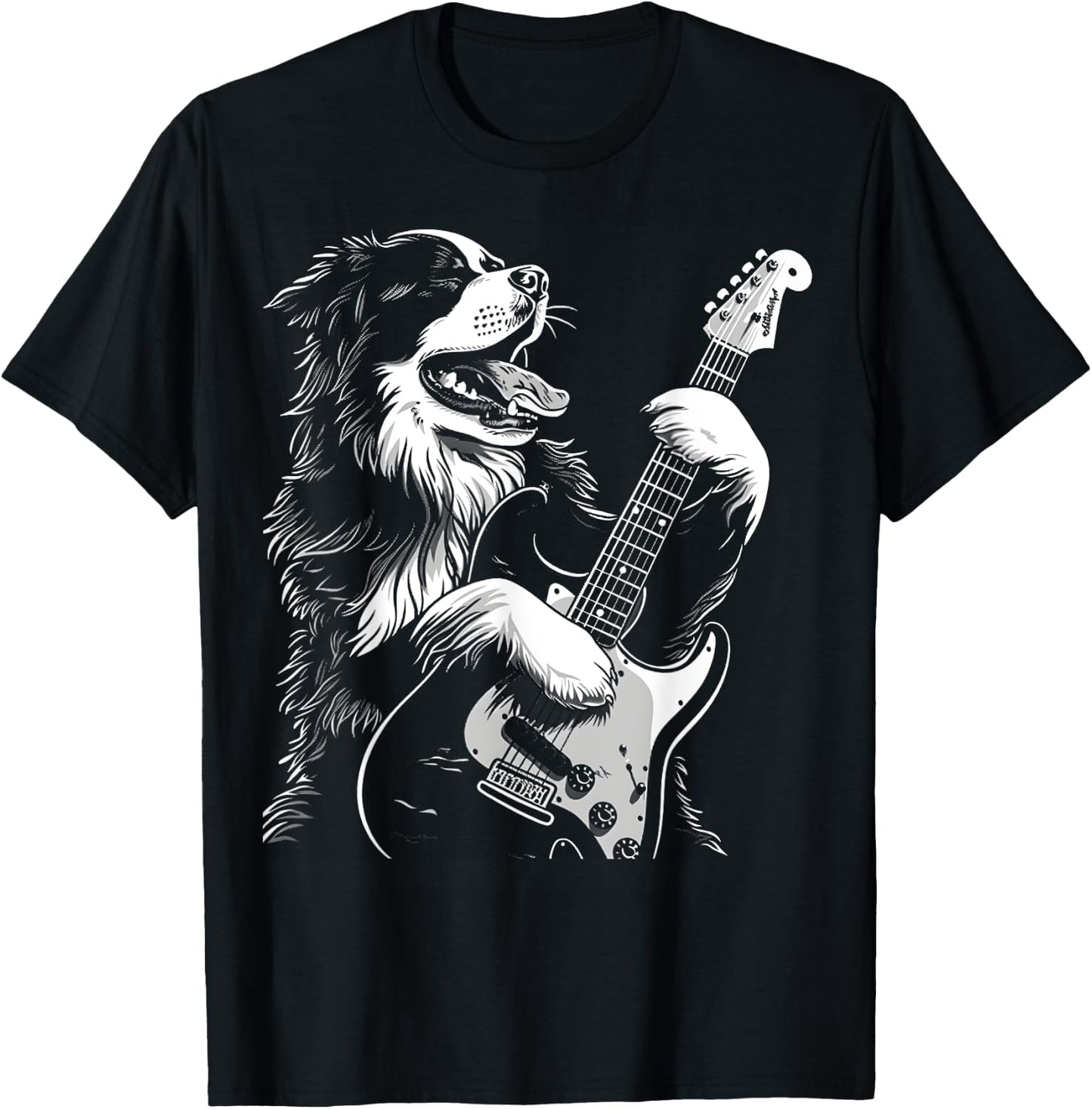 Bernese Mountain Dog Playing Electric Guitar Rock Dog Dad Women Kids T-Shirt - T-Shirt | Black