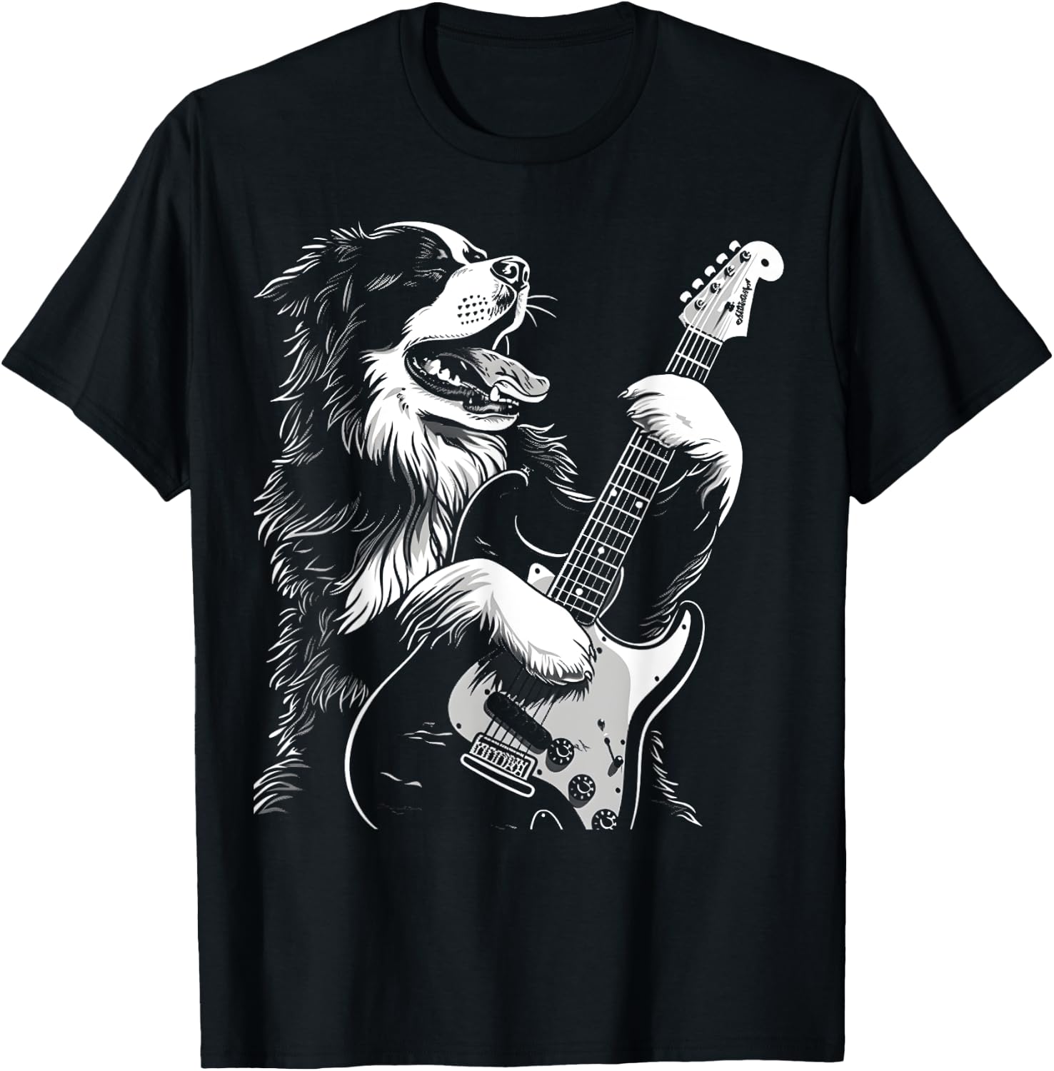 Bernese Mountain Dog Playing Electric Guitar Rock Dog Dad Women Kids T-Shirt - T-Shirt | Black
