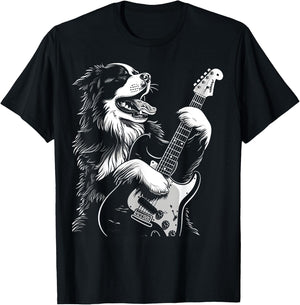 Bernese Mountain Dog Playing Electric Guitar Rock Dog Dad Women Kids T-Shirt - T-Shirt | Black