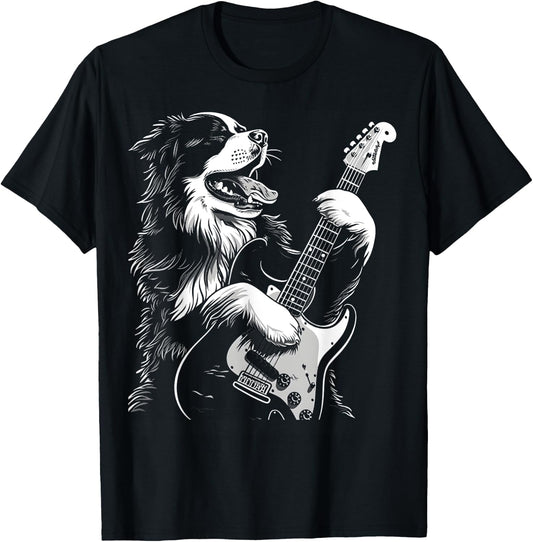 Bernese Mountain Dog Playing Electric Guitar Rock Dog Dad Women Kids T-Shirt - T-Shirt | Black