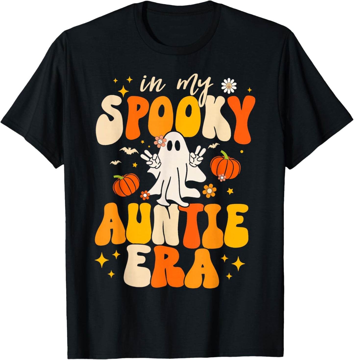 Retro In My Spooky Aunt Era Groovy Halloween Ghost Auntie T-Shirt - T-Shirt | Black