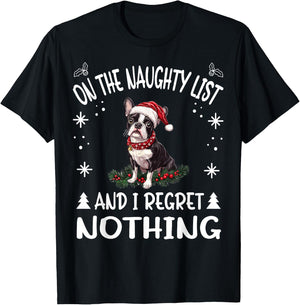 Cute Boston Terrier Dog Christmas On The Naughty List and I T-Shirt - T-Shirt | Black