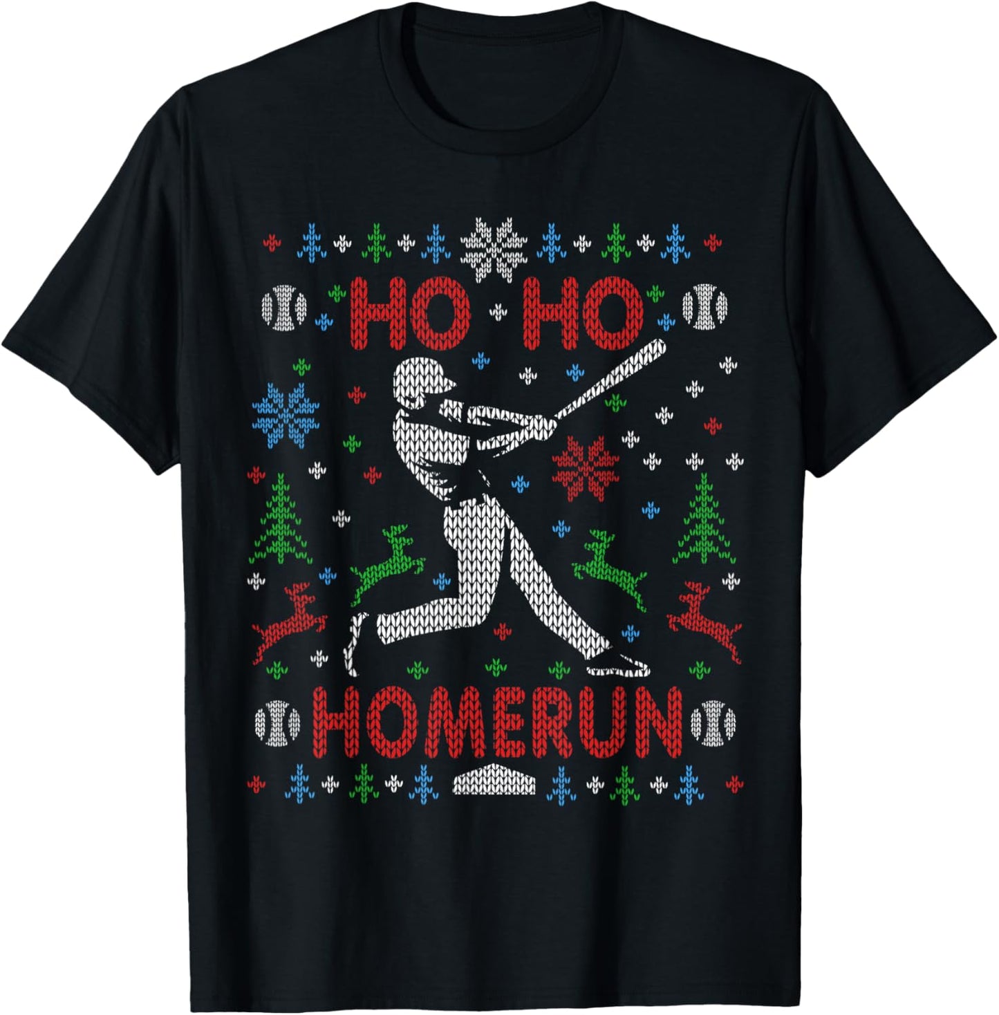 Baseball Softball Ho Ho Homerun Ugly Christmas Sweater Party T-Shirt - T-Shirt | Black