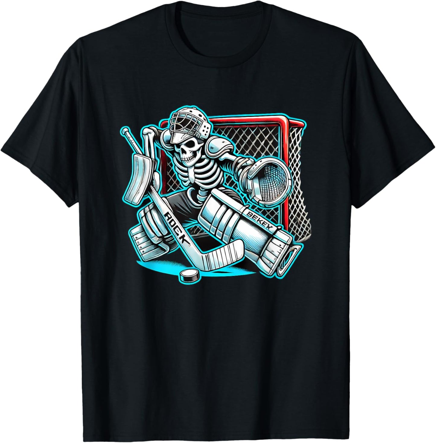 Halloween Skeleton Goalie Hockey T-Shirt - T-Shirt | Black