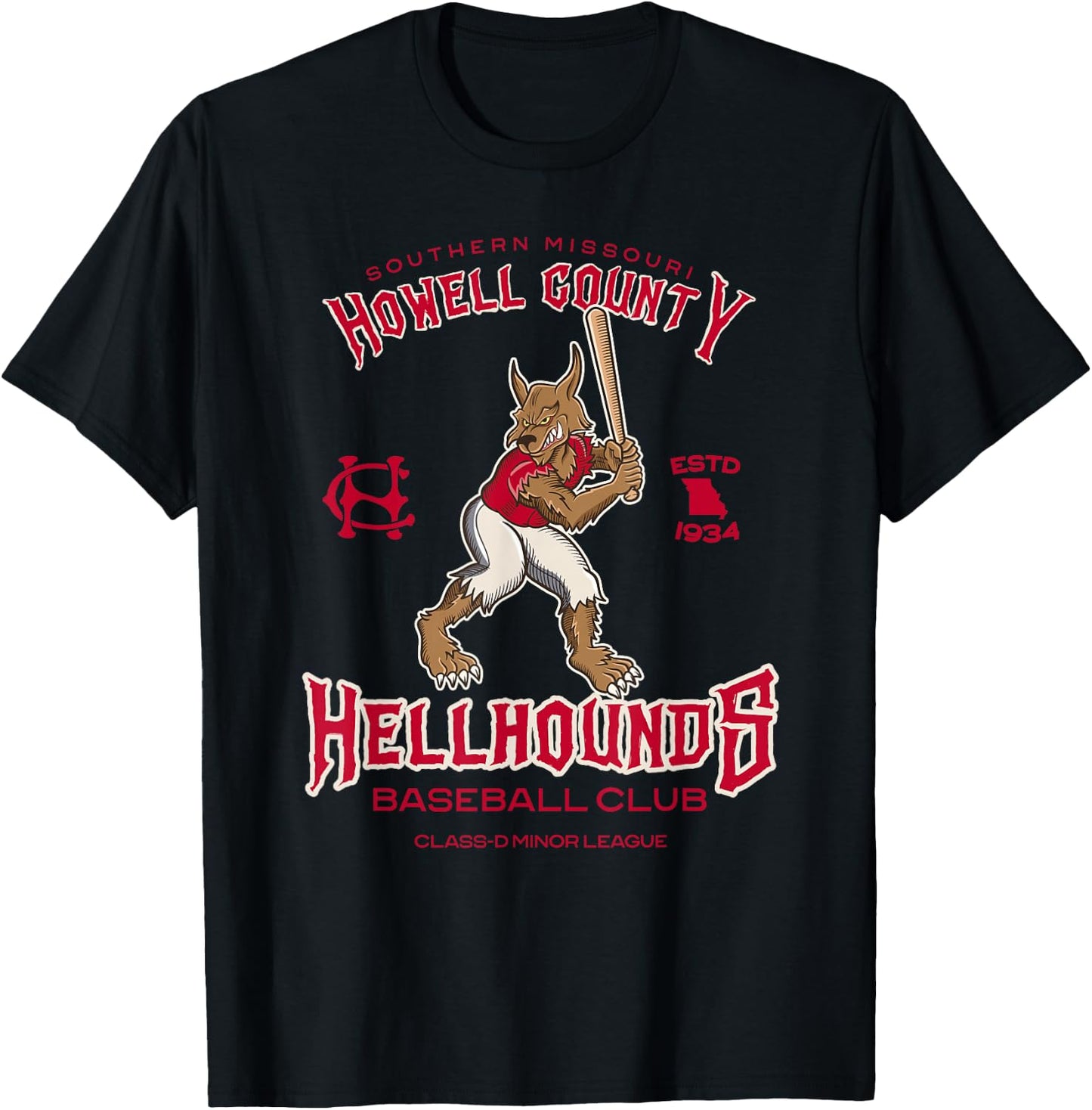 Howell County Hellhounds Minor League Retro Baseball Team T-Shirt - T-Shirt | Black