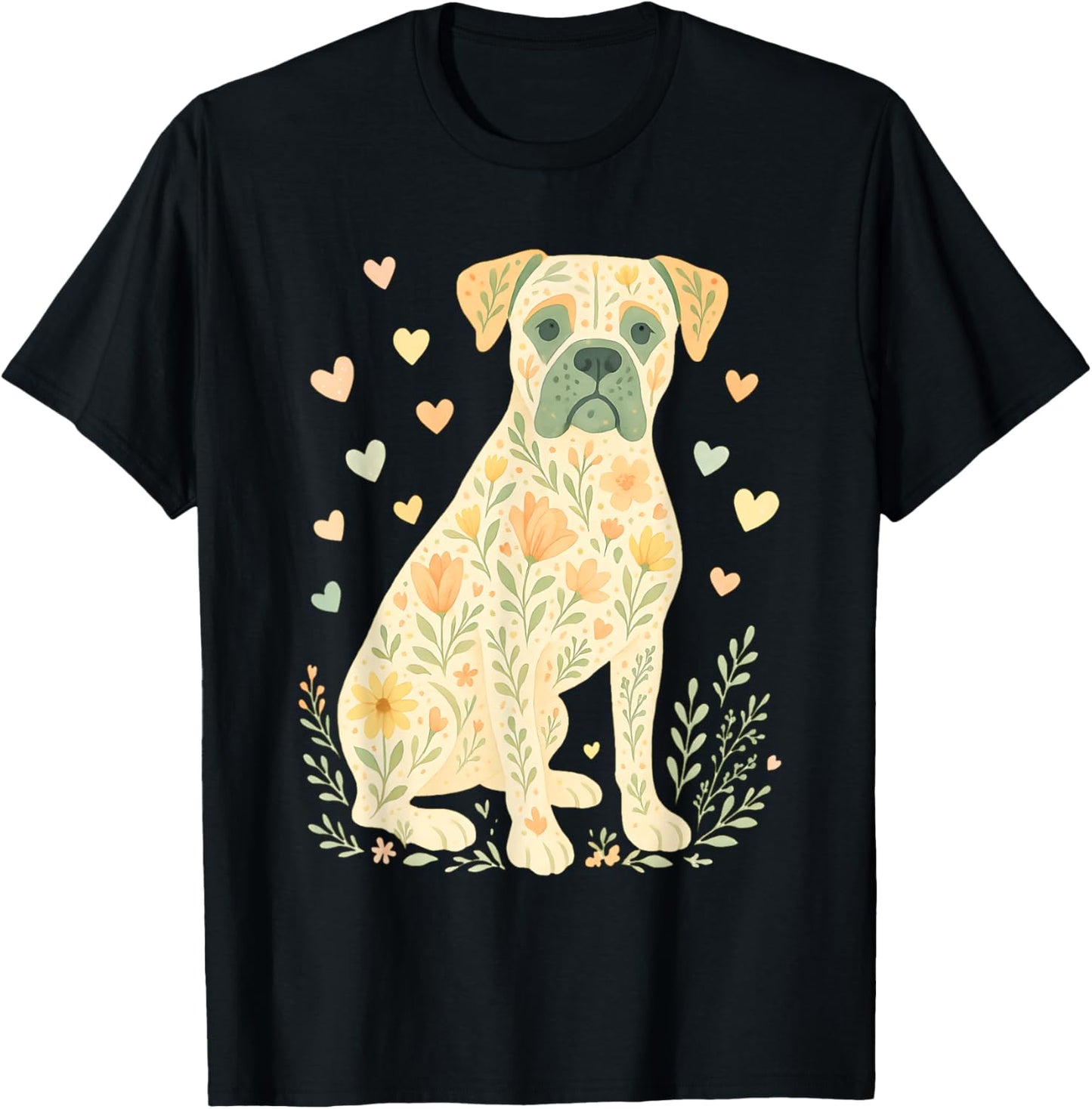 Boxer Dog Floral Shirt Cute Dog Lover Dog Mom T-Shirt - T-Shirt | Black