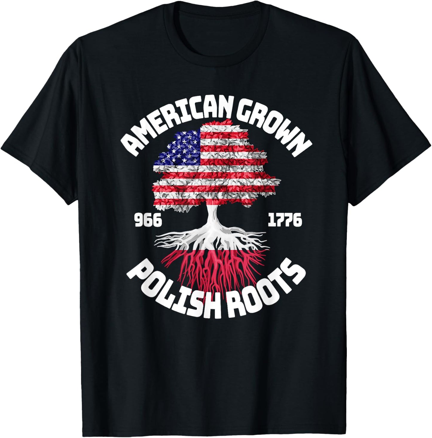 American Grown Polish Roots Polish American Flag T-Shirt - T-Shirt | Black