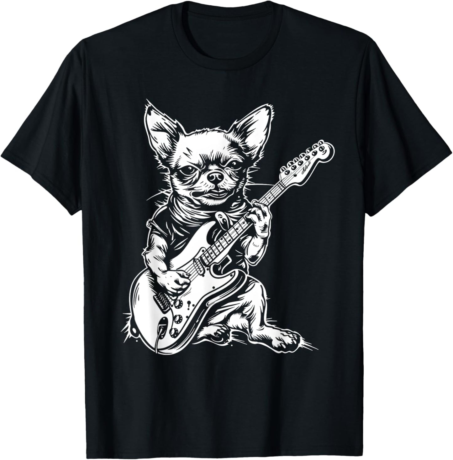 Funny Chihuahua Dog Playing Electric Guitar Rock Dog Dad T-Shirt - T-Shirt | Black