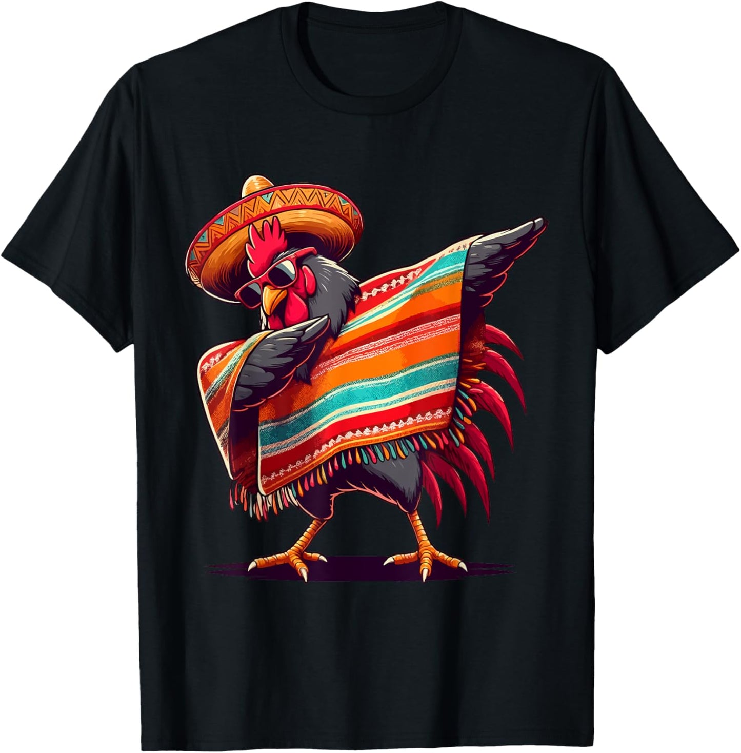 Rooster Dabbing Mexican Poncho Cinco de Mayo Chicken Lover T-Shirt - T-Shirt | Black