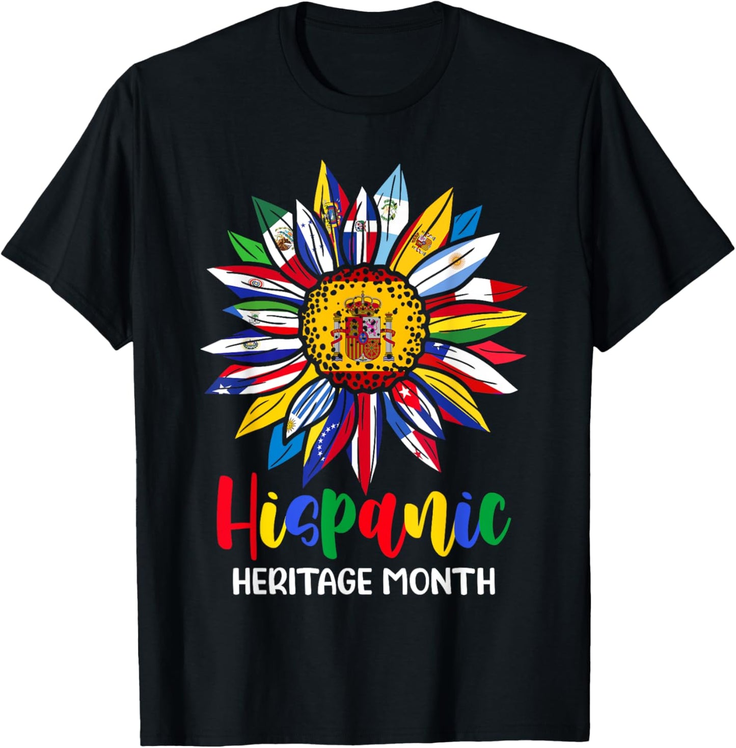 Hispanic Heritage Month Spain Flag Sunflower Latino Flags T-Shirt - T-Shirt | Black