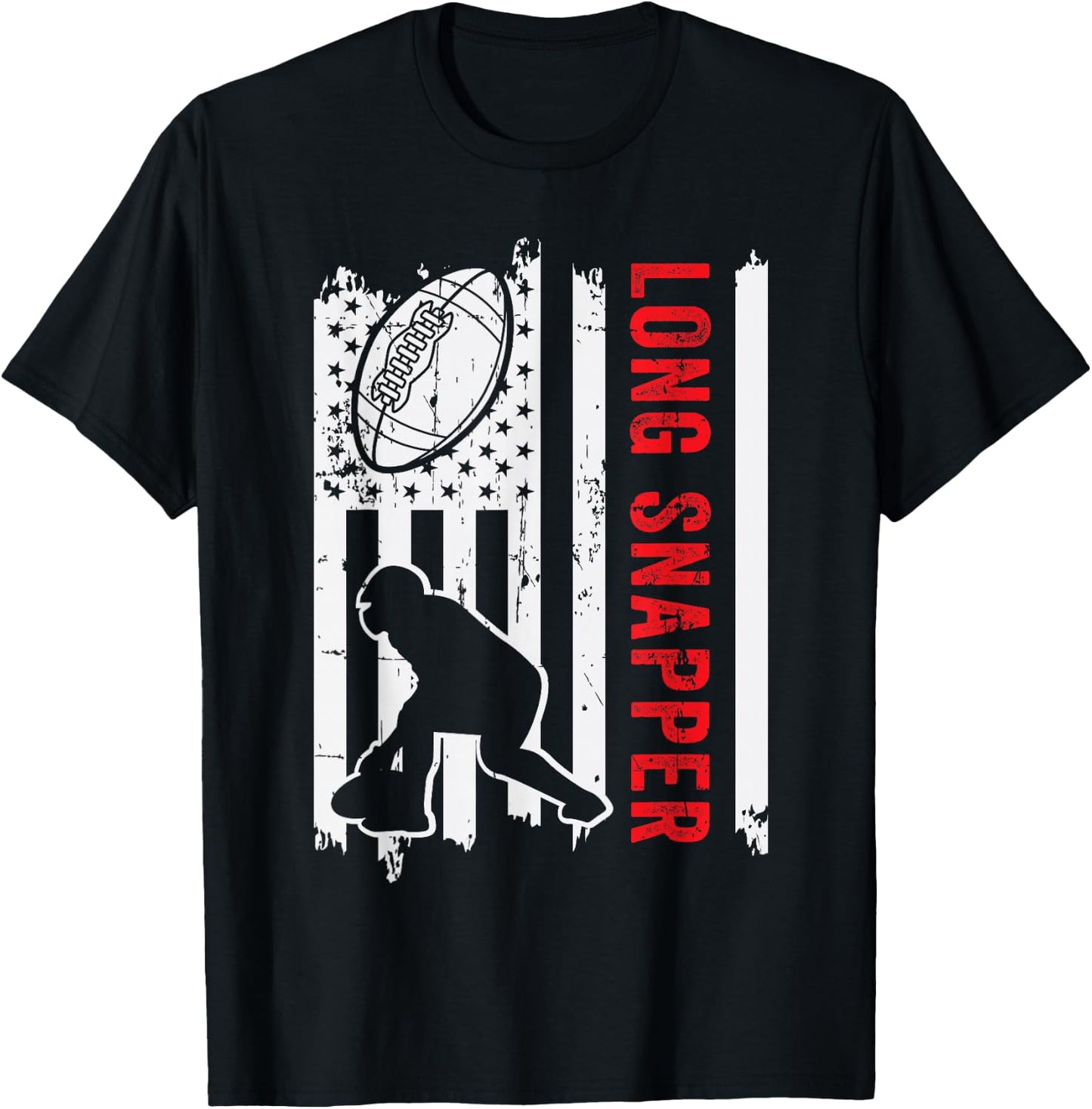 American Flag Long Snapper Football Player Position Team T-Shirt - T-Shirt | Black