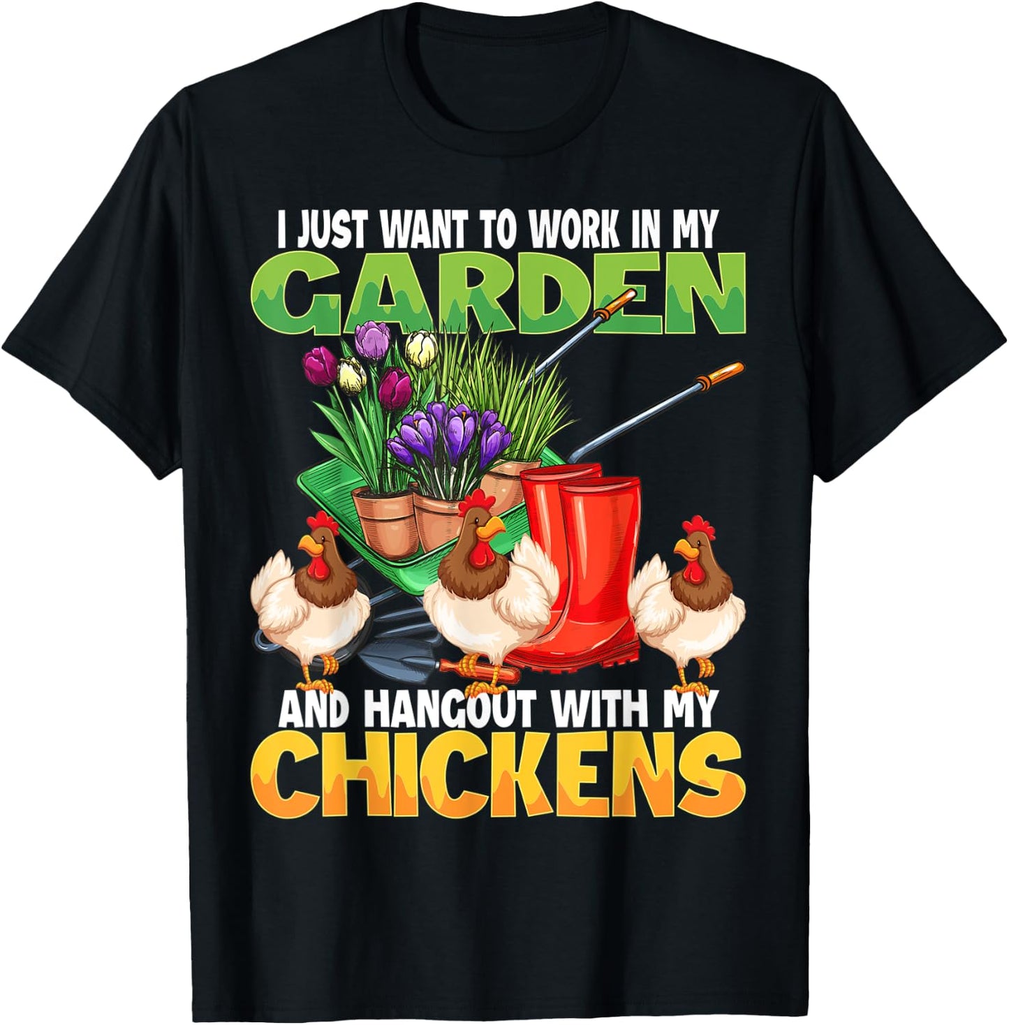Funny Chicken & Gardening Lover Design For Gardener & Farmer T-Shirt - T-Shirt | Black