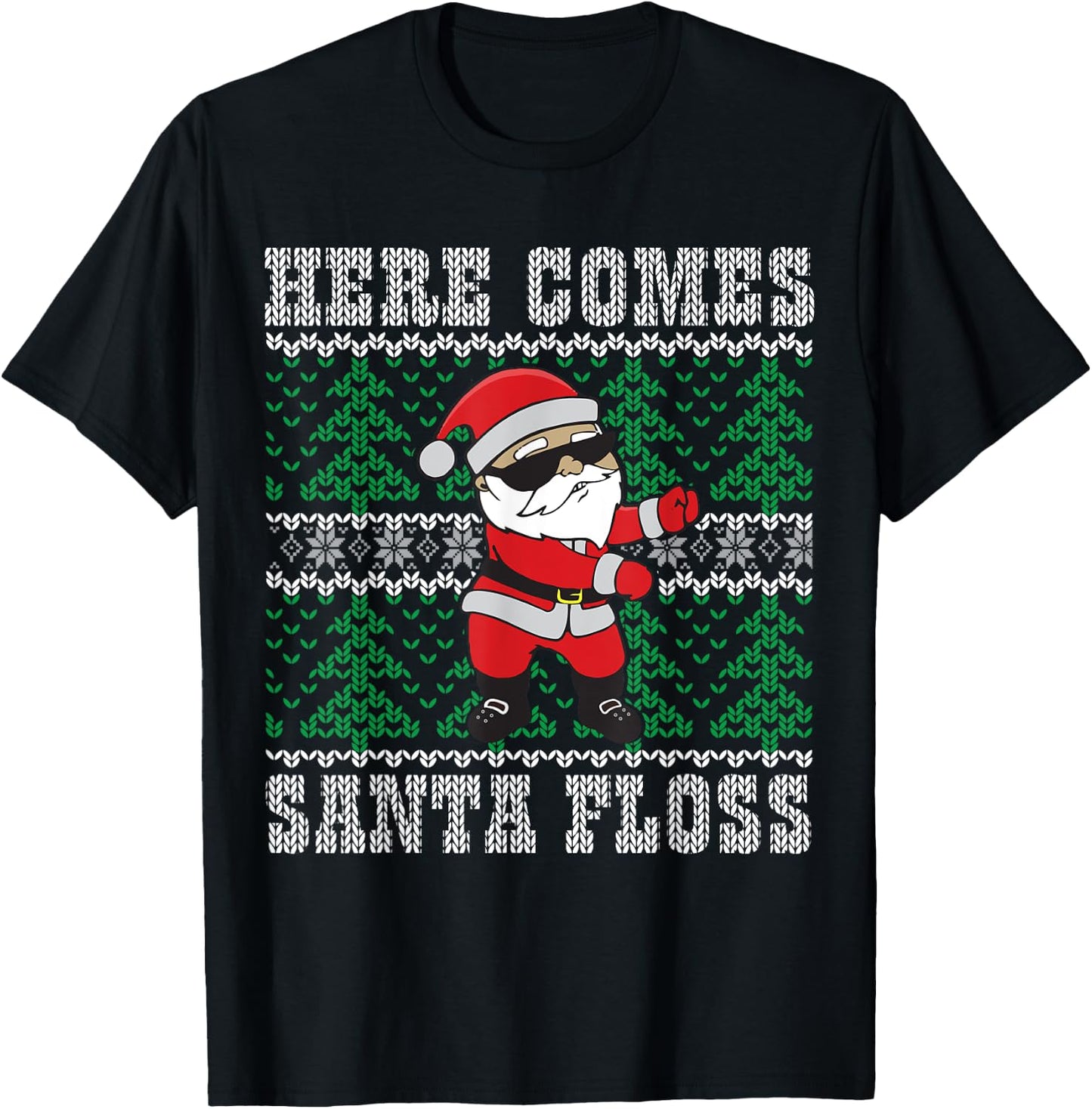 Santa Floss Dance - Ugly Christmas Sweater Kids Gift T-Shirt - T-Shirt | Black