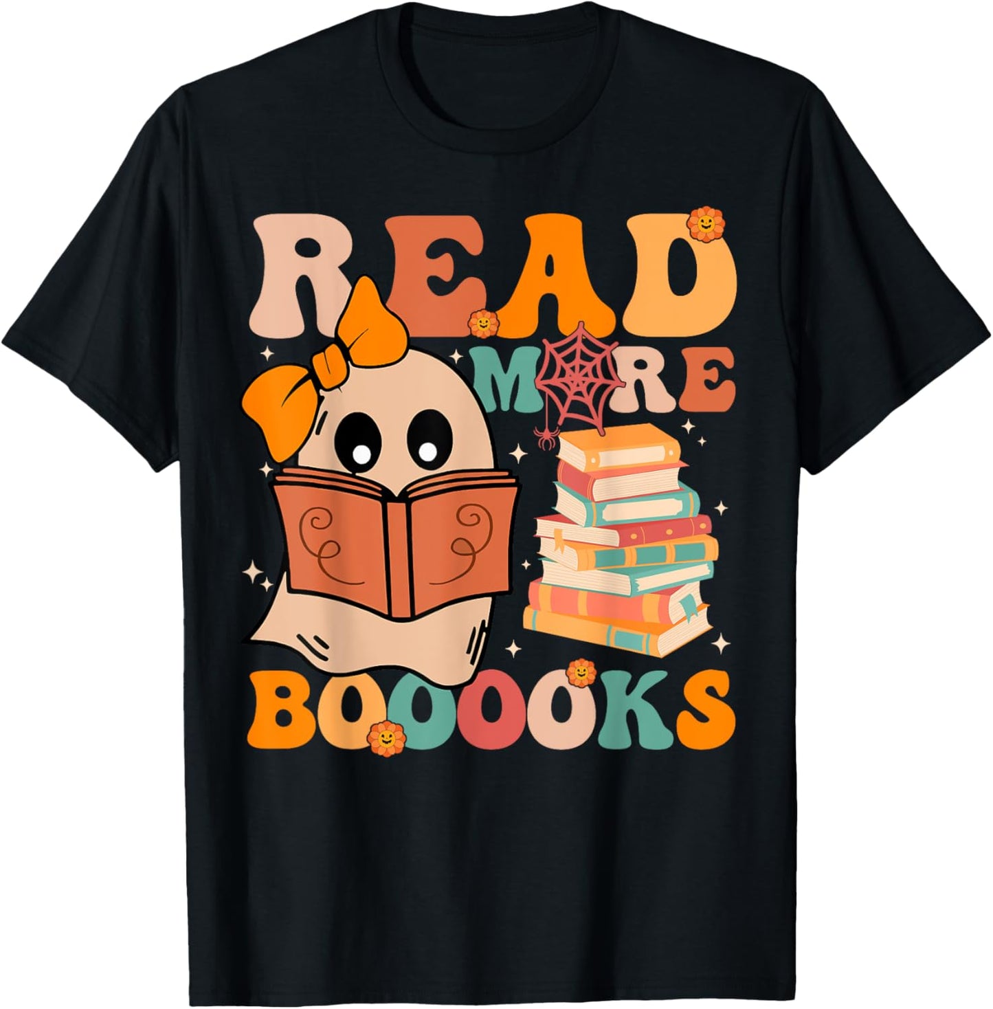 Groovy Booooks Ghost Read More Books Funny Teacher Halloween Men Women Kids T-Shirt - T-Shirt | Black