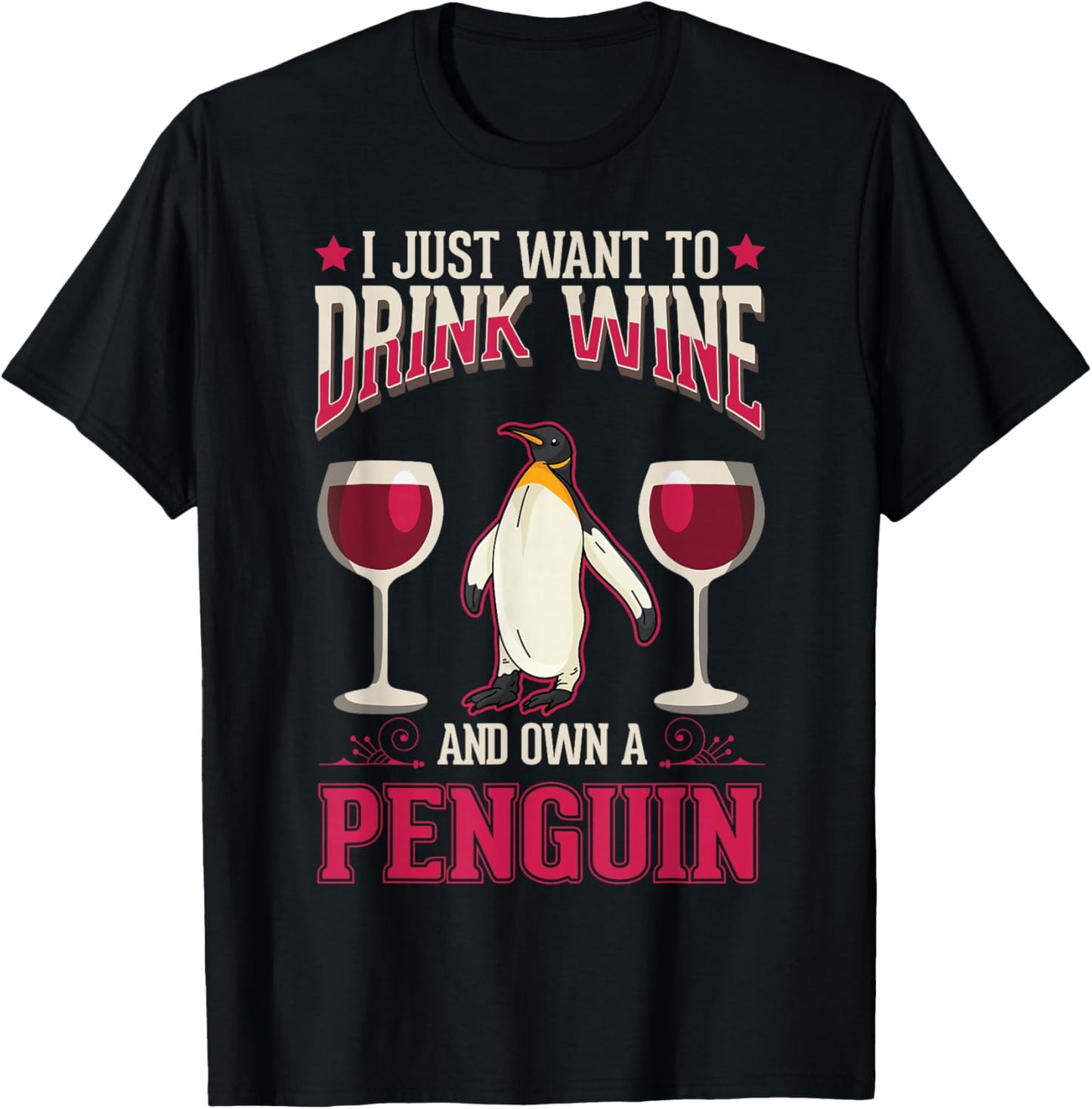 Penguins And Wine T-Shirt - T-Shirt | Black