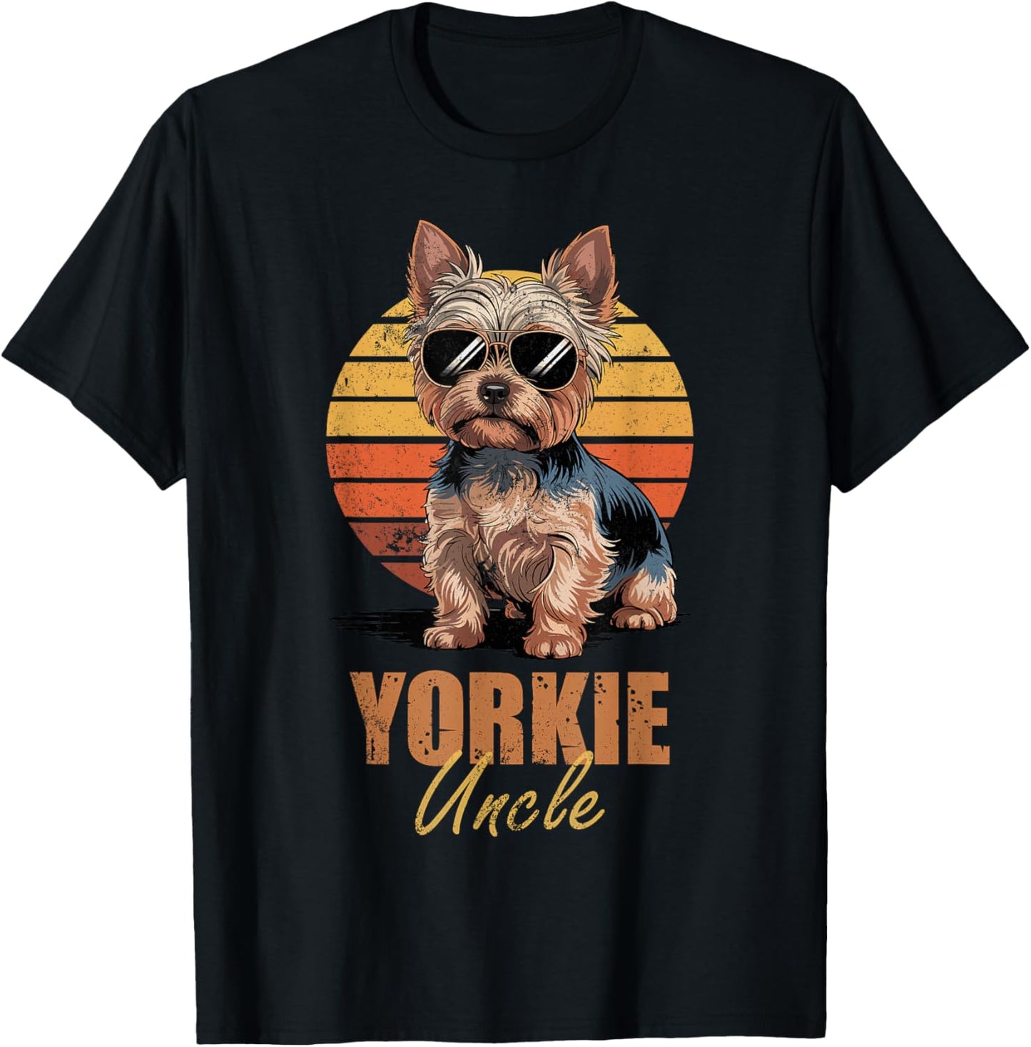 Cool Retro Yorkie Uncle Funny Vintage Dog Lovers T-Shirt - T-Shirt | Black