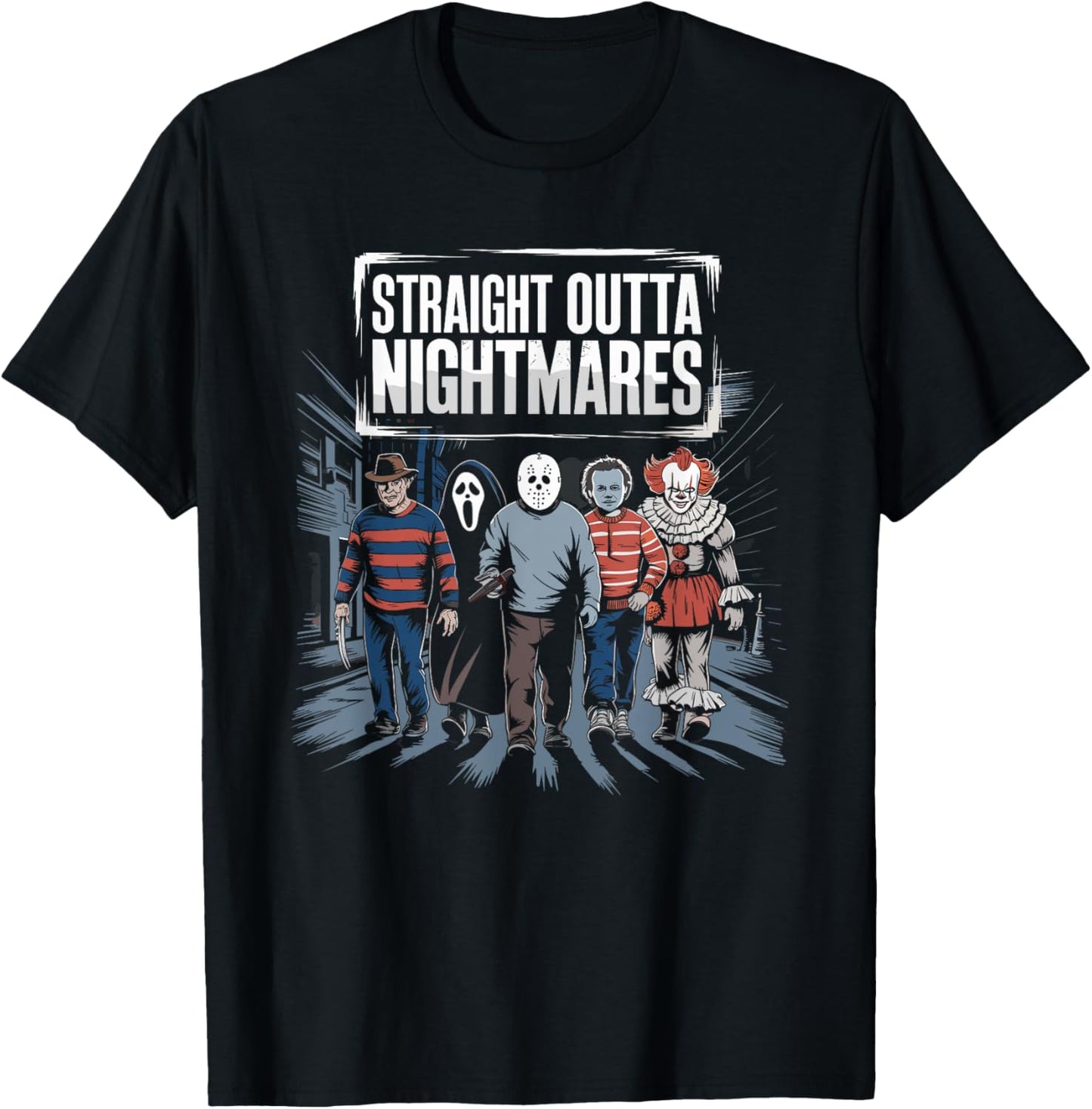 Vintage Horror Halloween Scary Straight Outta Nightmares T-Shirt - T-Shirt | Black