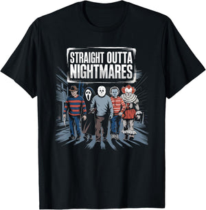 Vintage Horror Halloween Scary Straight Outta Nightmares T-Shirt - T-Shirt | Black