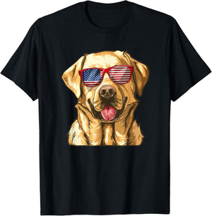 Labrador Retriever USA America Flag 4th of July T-Shirt - T-Shirt | Black