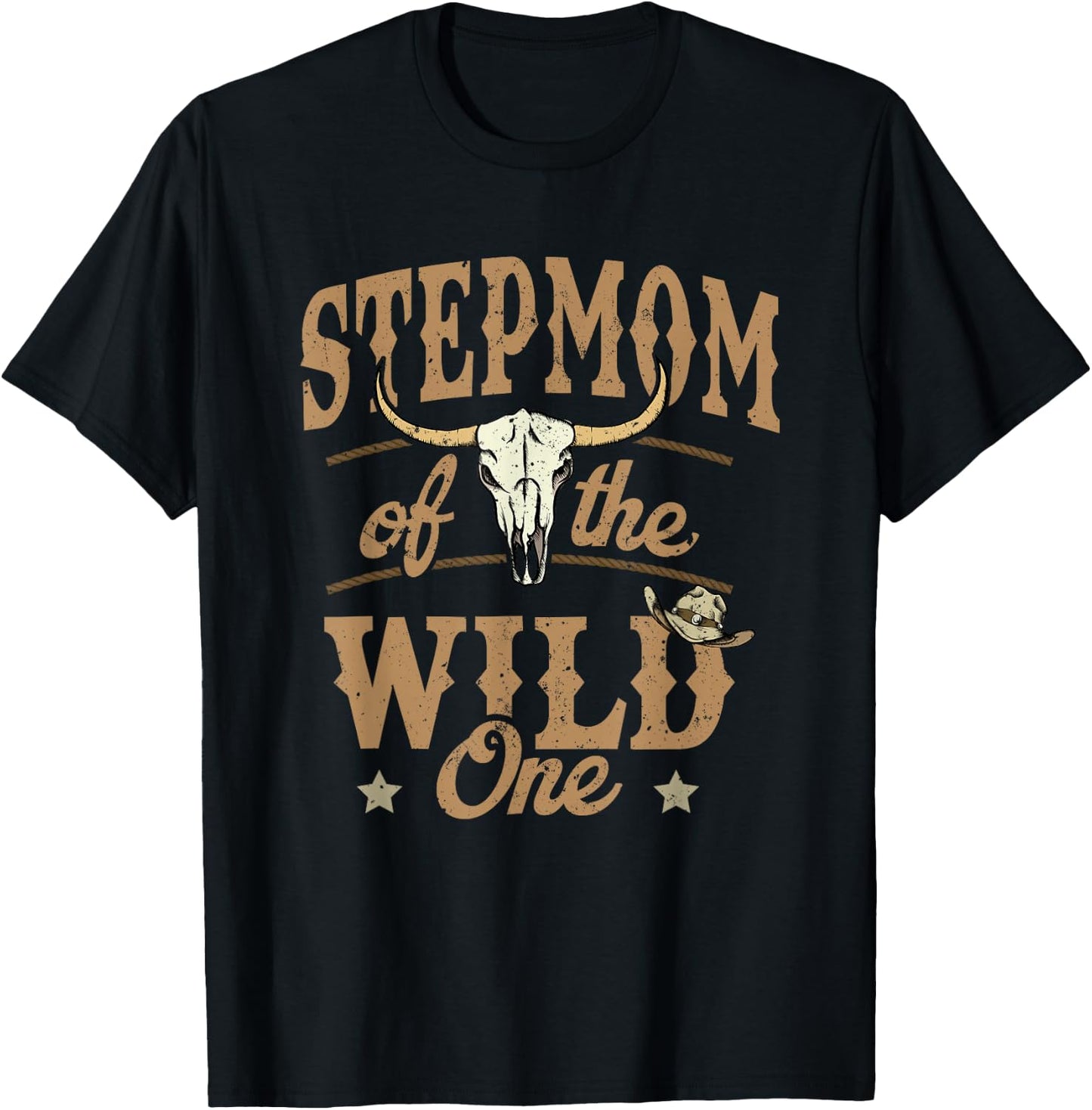 Stepmom of The Wild One Cowboy Western Rodeo Party Matching T-Shirt - T-Shirt | Black