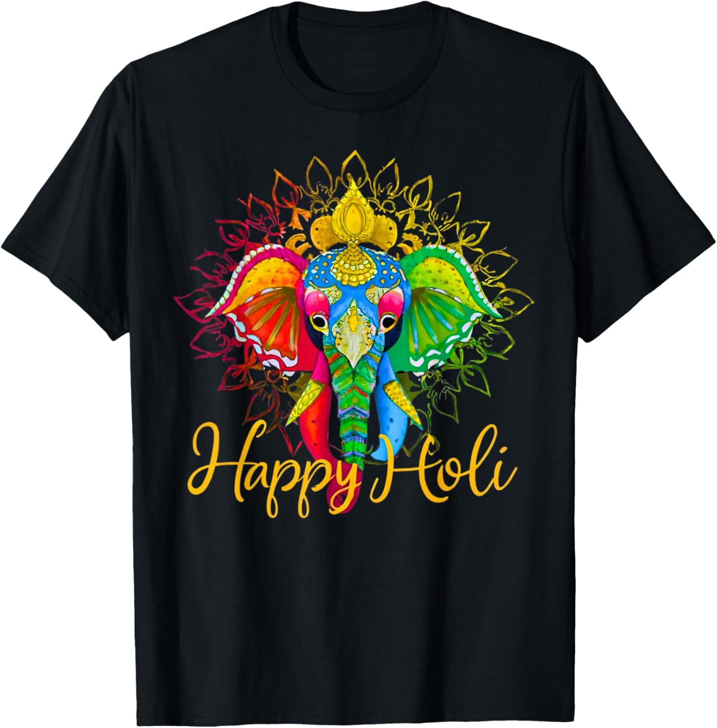 Happy Holi Festival India Colors Elephant Hindu Spring 2025 T-Shirt - T-Shirt | Black