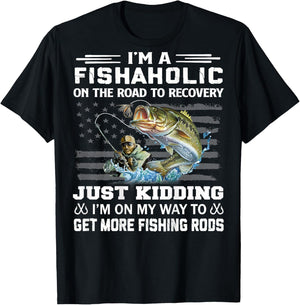 I'm A Fishaholic On The Road To Recovery Fisherman Gifts T-Shirt - T-Shirt | Black