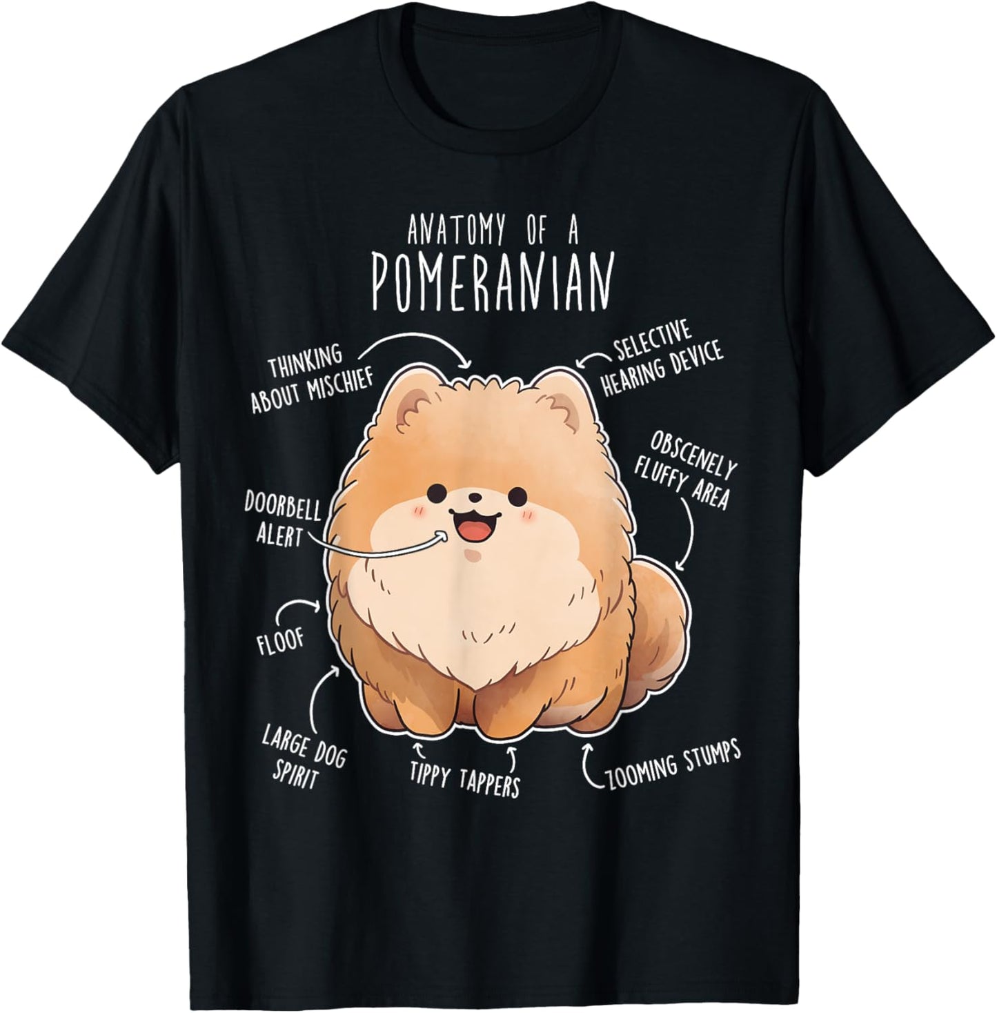 Orange Pomeranian Anatomy, Funny Cute Pet Pom Mom Dog Dad Women Kids T-Shirt - T-Shirt | Black