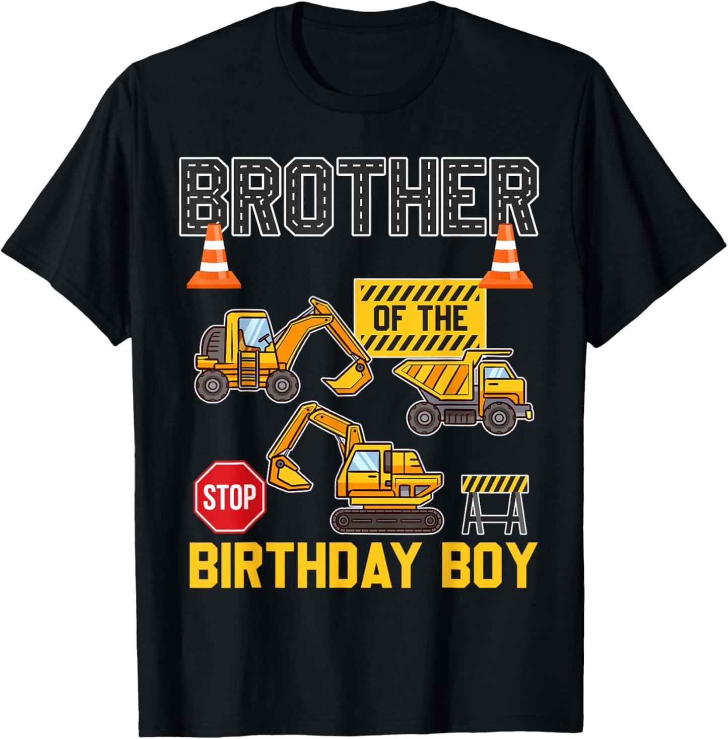 Brother of the Birthday Boy Construction Worker Bday Party T-Shirt - T-Shirt | Black