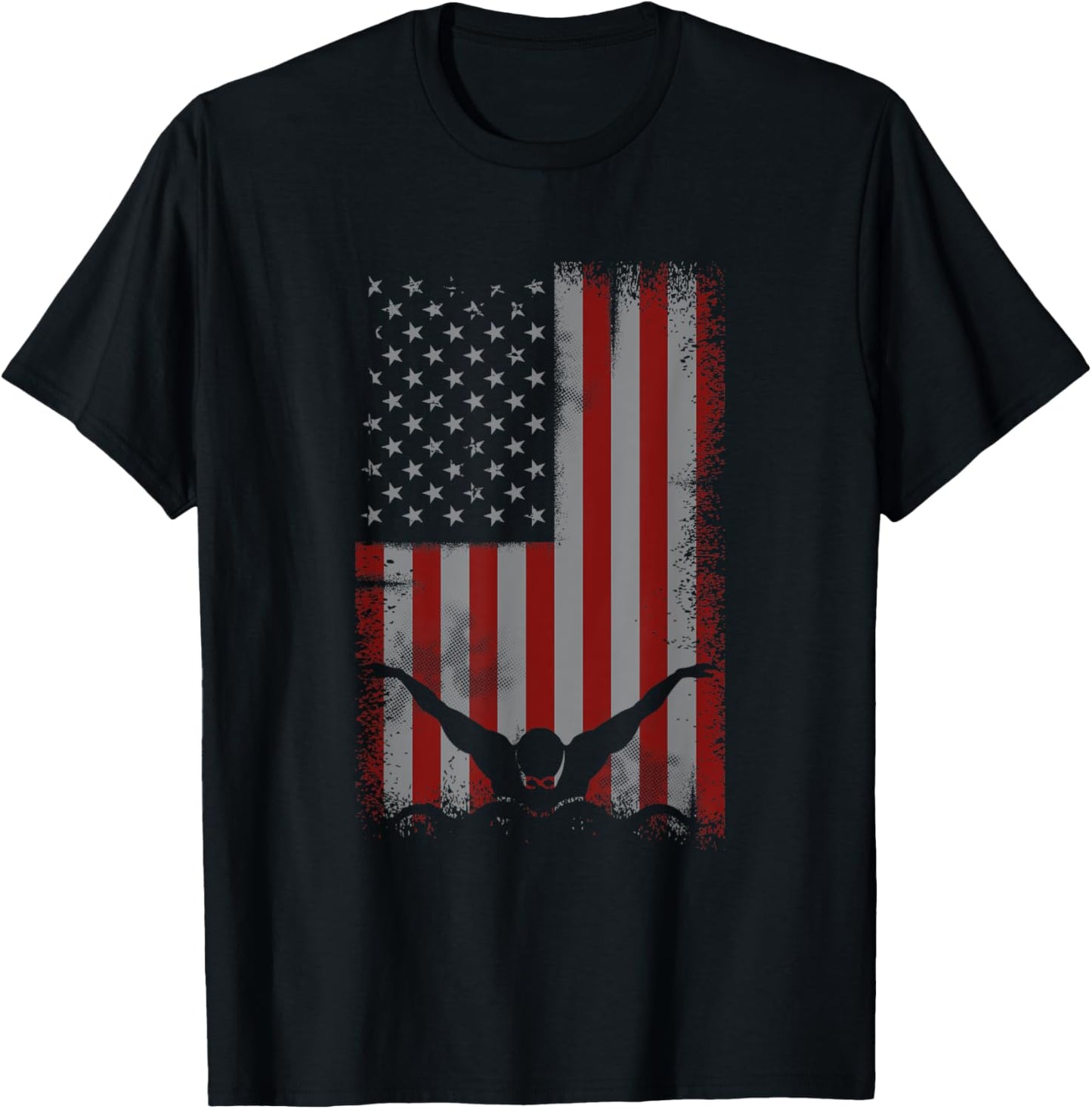 Retro American Flag Swimming Gift Swimmer Women Kids Men T-Shirt - T-Shirt | Black