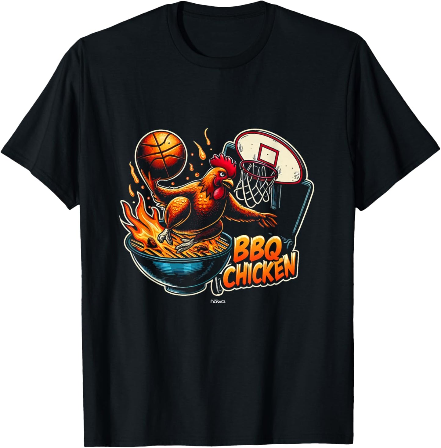 Bbq Chicken Flying From the Barbecue Grill to the Hoop T-Shirt - T-Shirt | Black