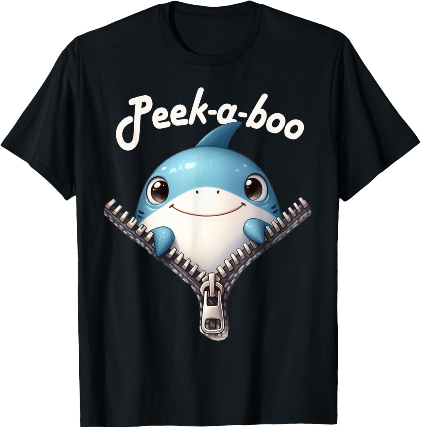 Funny - Peek-a-boo - Shark T-Shirt - T-Shirt | Black